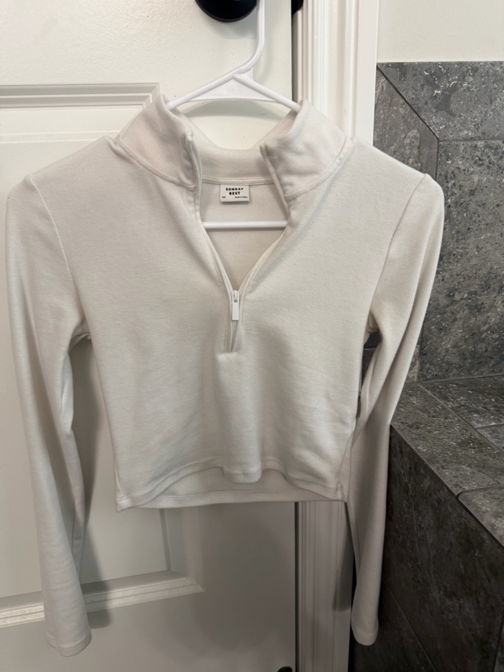 Sunday Best Ivory Cropped Half-Zip Crop Top